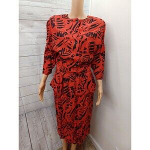 Vintage Mirrors II Long Sleeve Dress Sz 12 Red Black
